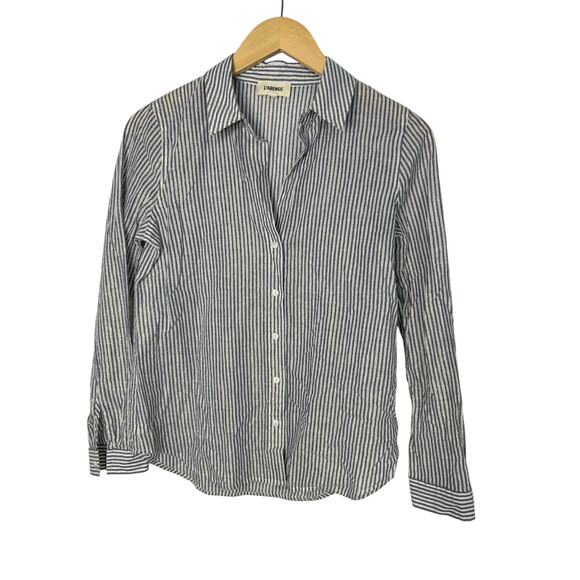 L'AGENCE Laurent Metallic‎ Button Up Blouse Ivory Blue Gold Stripes Womens Sz XS - Picture 5 of 13